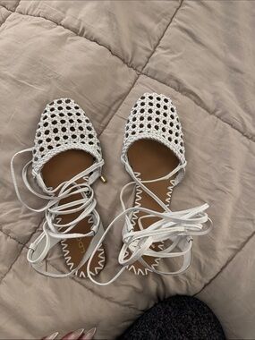 Aldo White Woven Lace-Up Flat Sandals